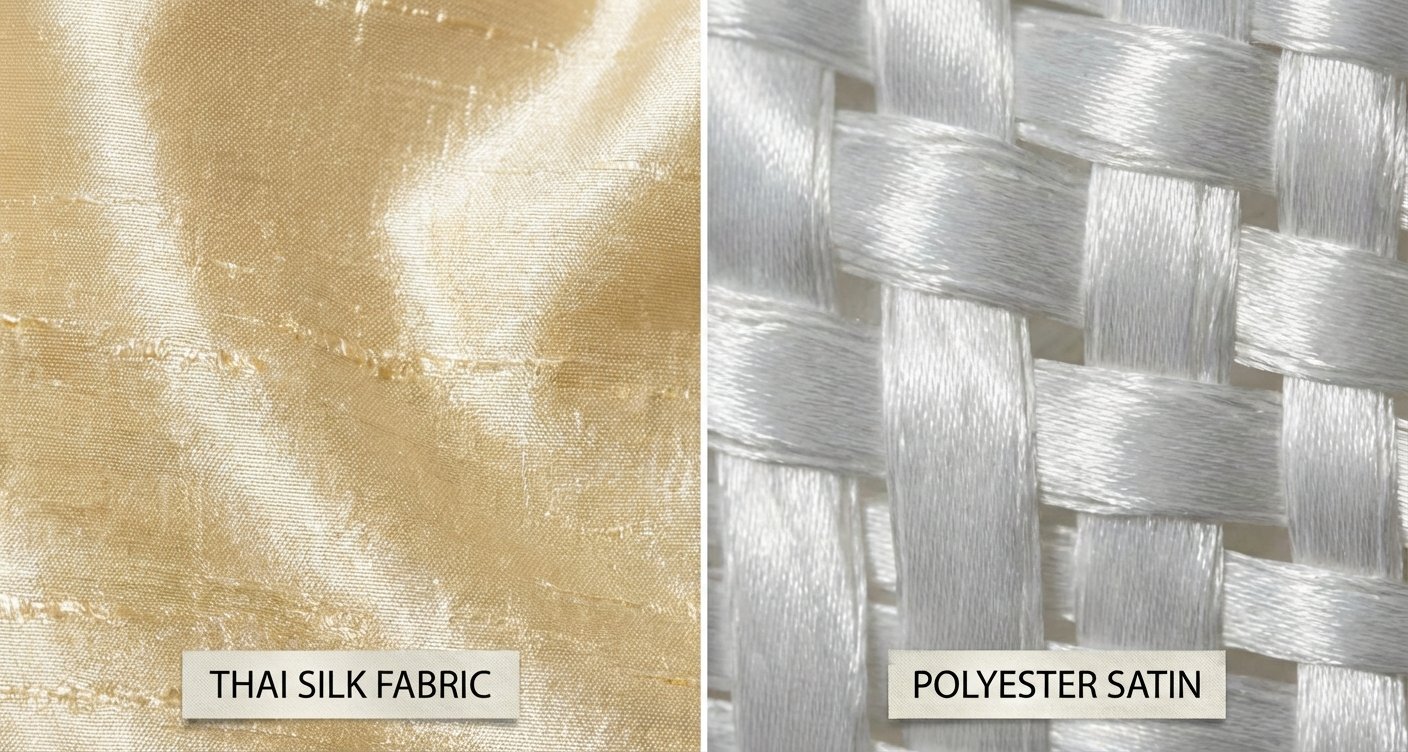Silk vs satin fabric comparison showing the difference in texture, luster, and drape